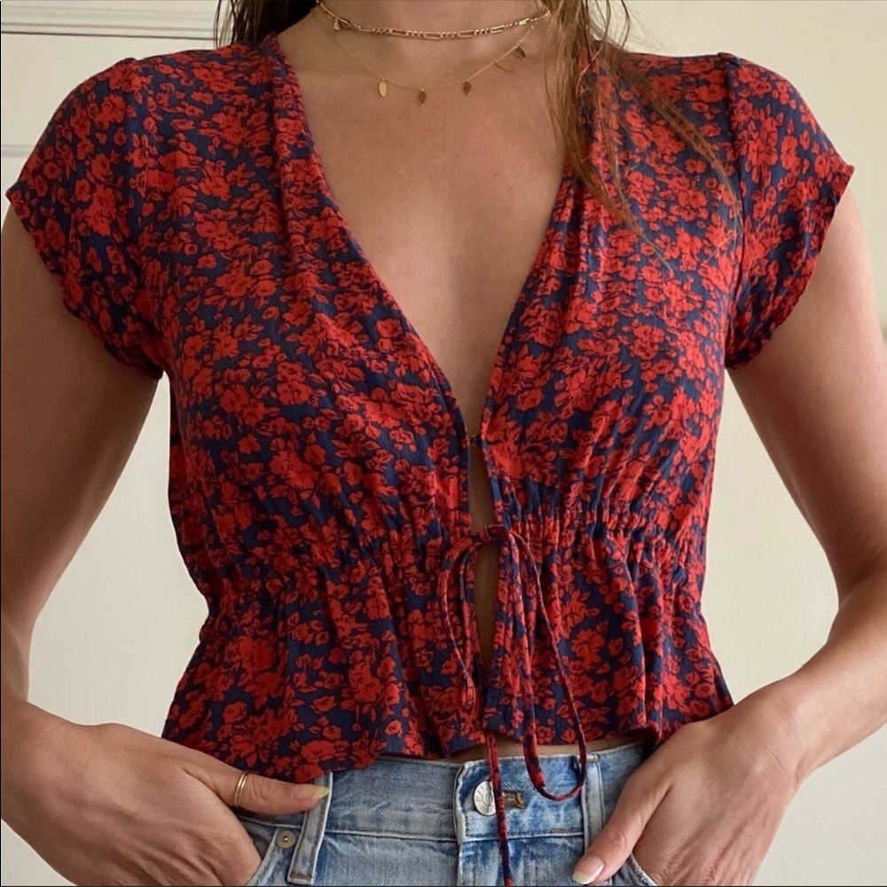 Tie-front floral blouse